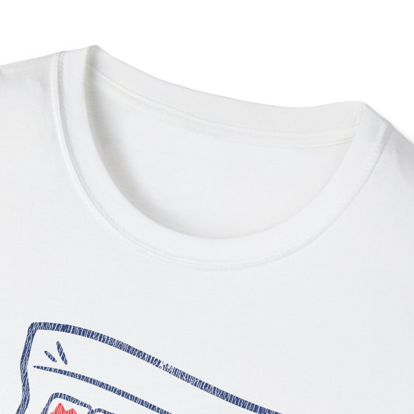detail view of a white t-shirt crew collar neckline