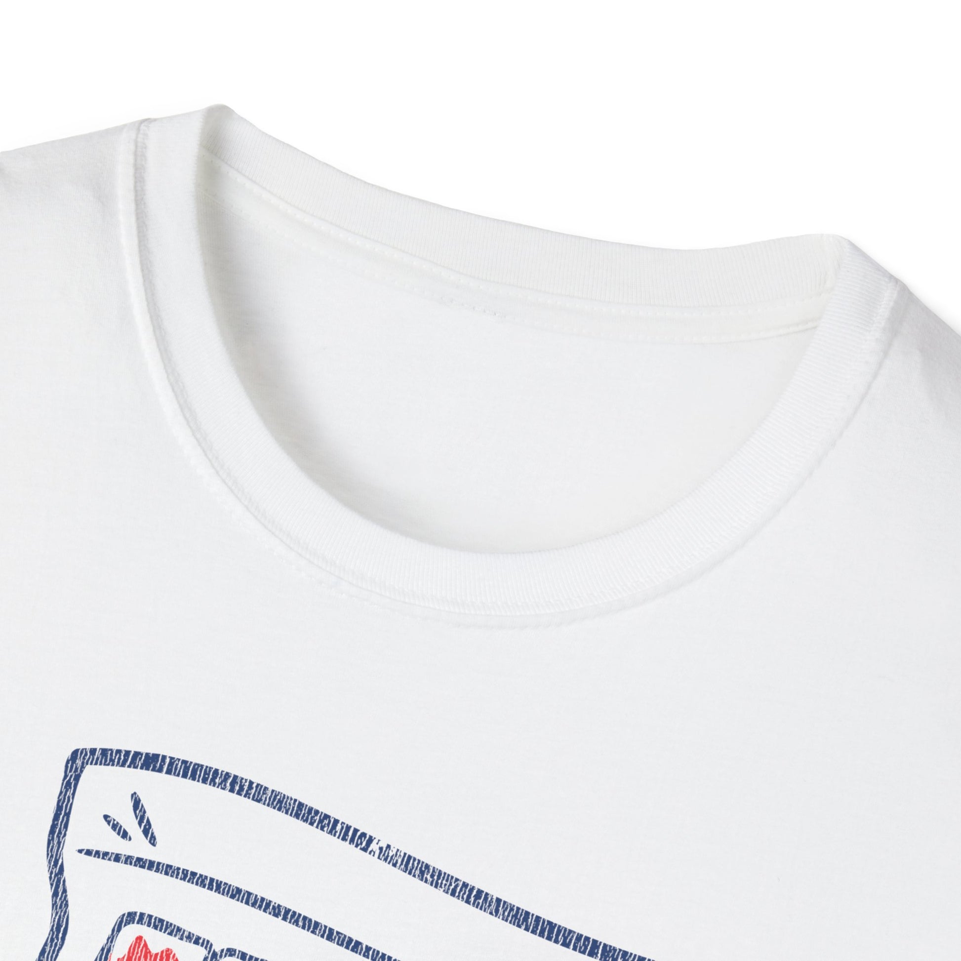 detail view of a white t-shirt crew collar neckline 